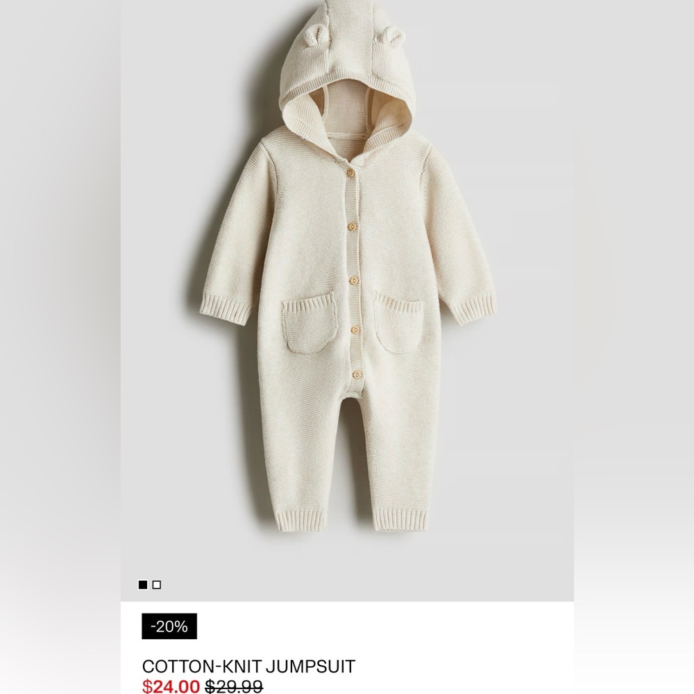 H&M Cream Knit Hooded Baby One-Piece with Pockets